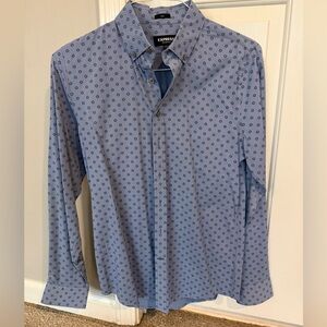 Express Men's Performance Blue Patterned Shirt